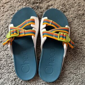 Chaco Blue Sandals with Multicolor Straps kids size 3